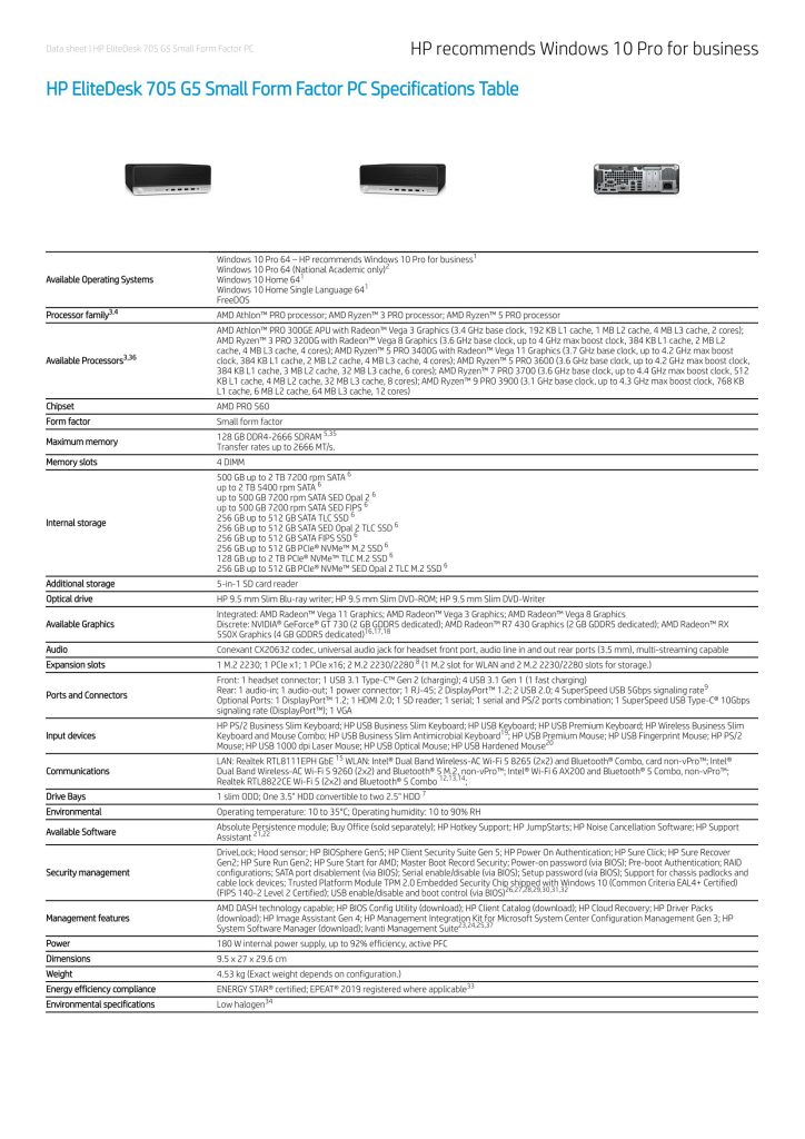 مشخصات کلی کیس HP ELITEDESK 705 G5 SFF