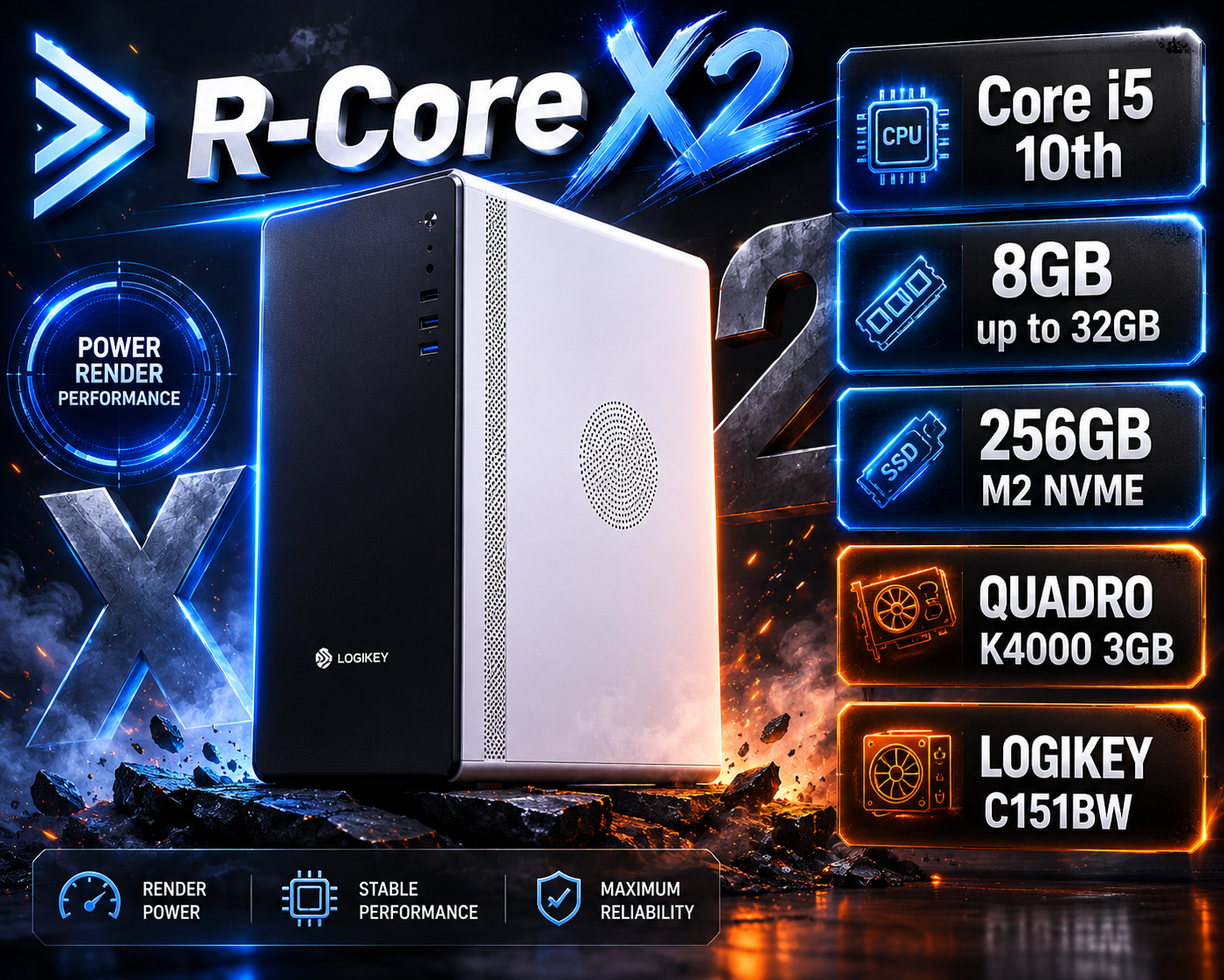 کیس رندرینگ استوک R-CORE X2 با پردازنده نسل 10 با ضمانت سلامت کالا از فروشگاه نور استوک